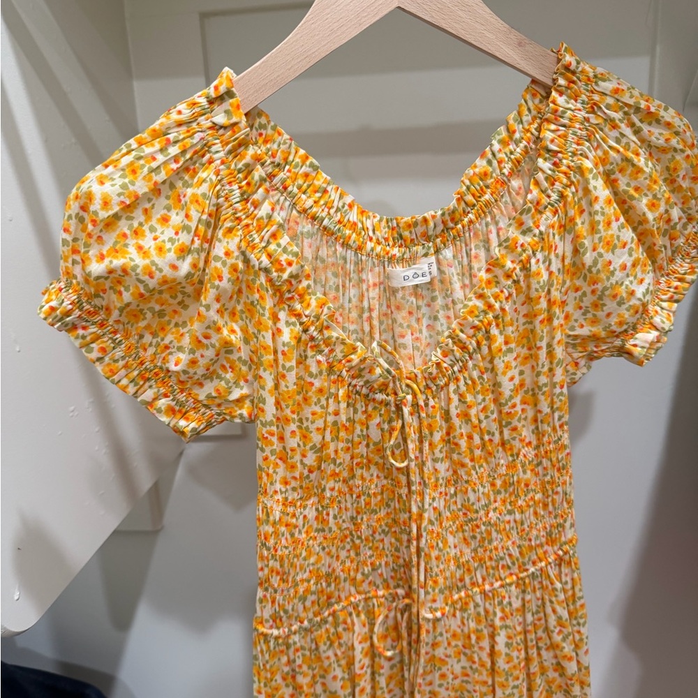 Doen Vibrant Orange and Green Floral Dress